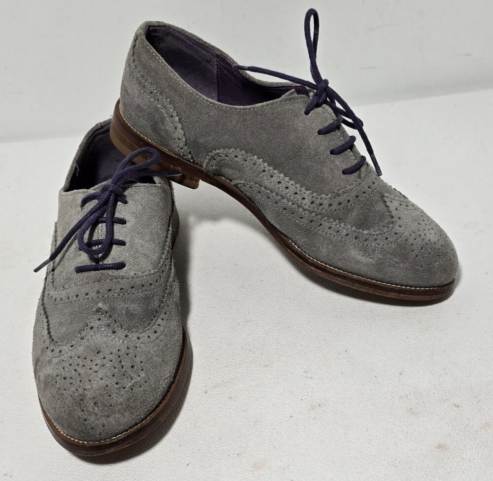 Boden Womens Oxfords Gray Suede Wingtip Lace Up Derby Flats Shoes Sz 38/7